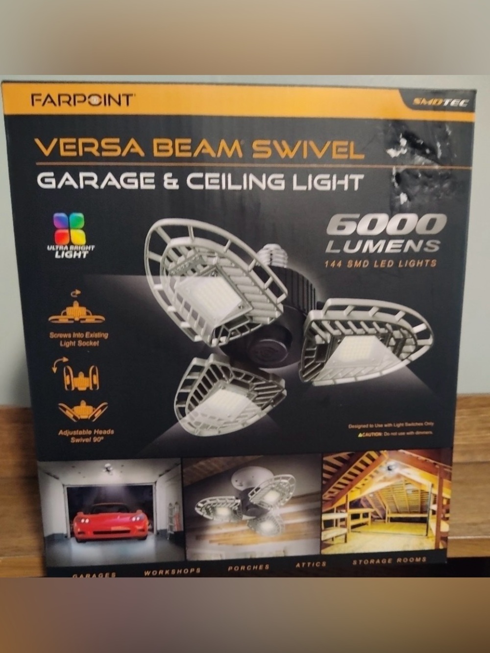 🌀 New Farpoint Versa Beam Swivel Garage Attic Ceiling Light - 6000 Lumens LED
